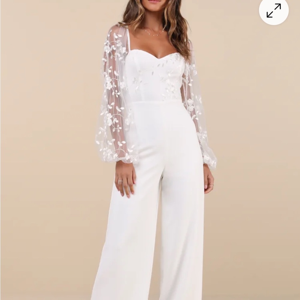 Lulu’s Bride White Mesh Jumpsuit Small